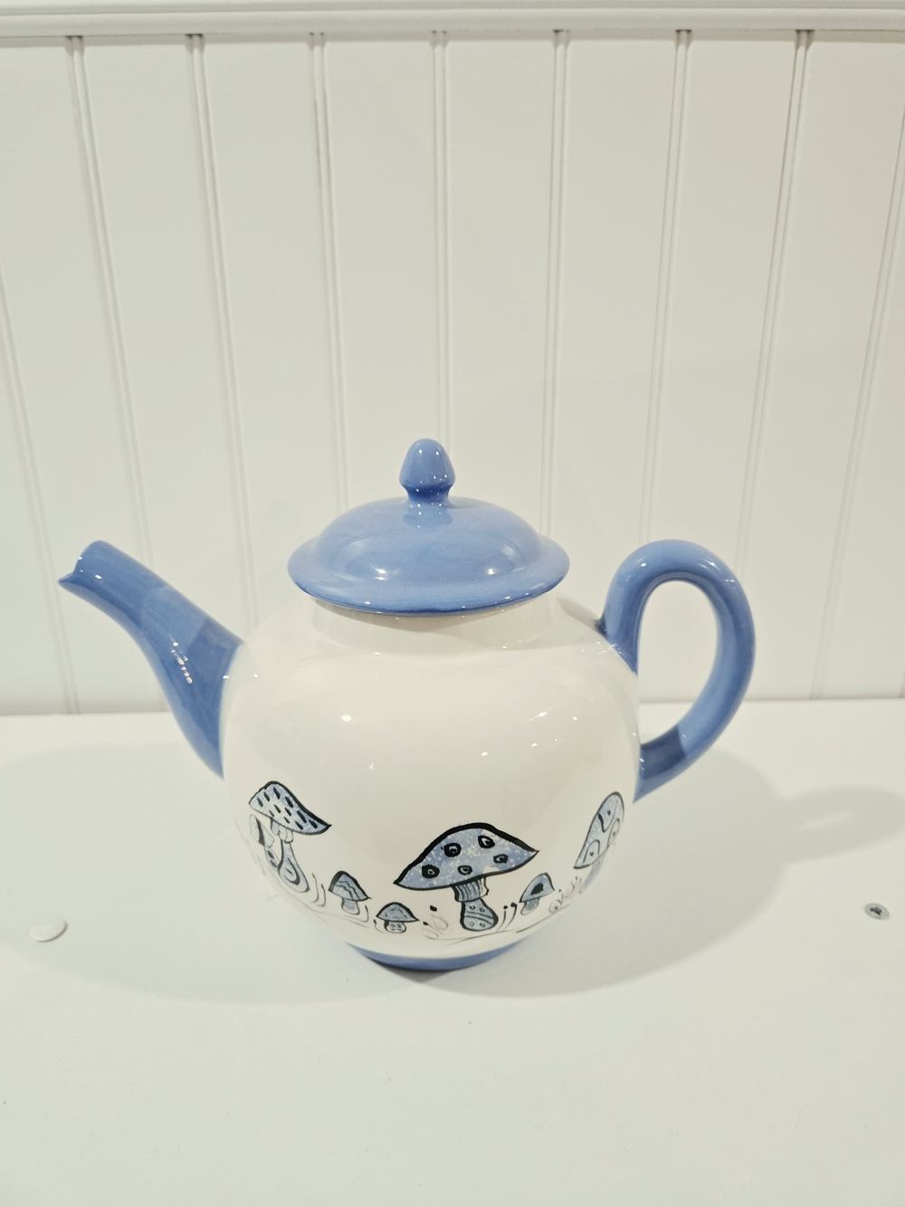 Blue & White Ceramic Mushroom Teapot – Funky Psychedelic Cottagecore